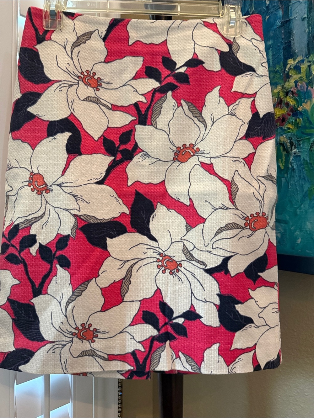 Ann Taylor Pink Floral Pencil Skirt with White Blossoms
